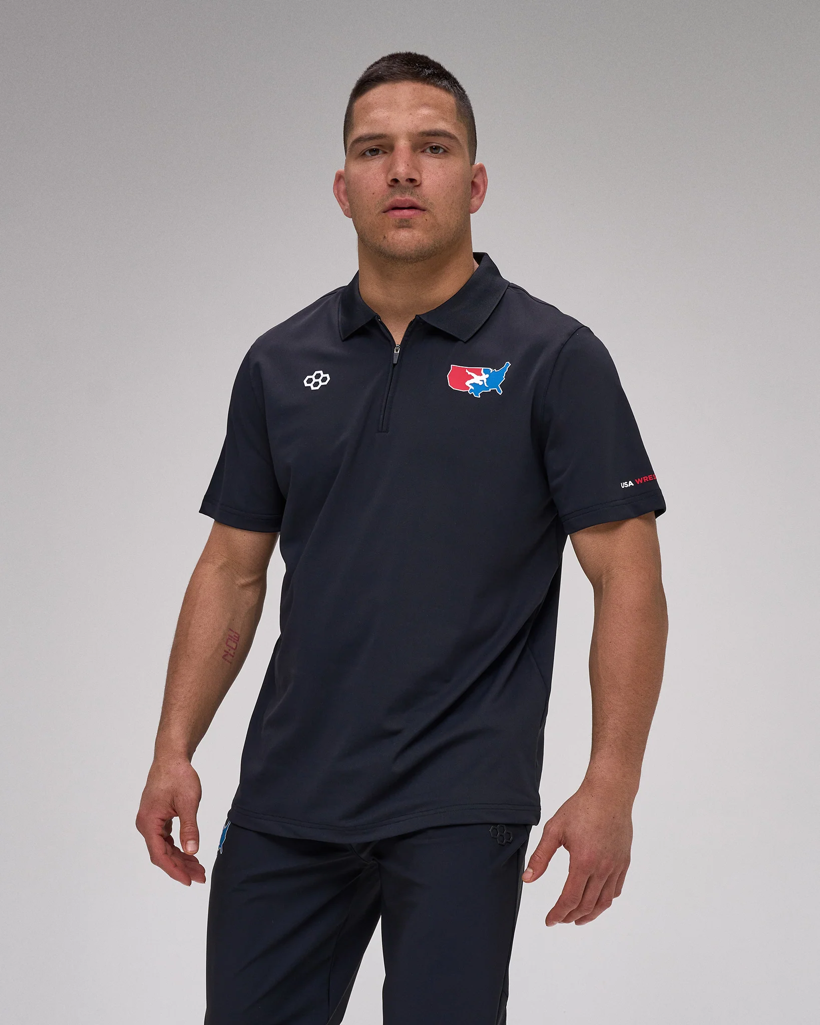 USA Wrestling Stretch Pique Zip Polo