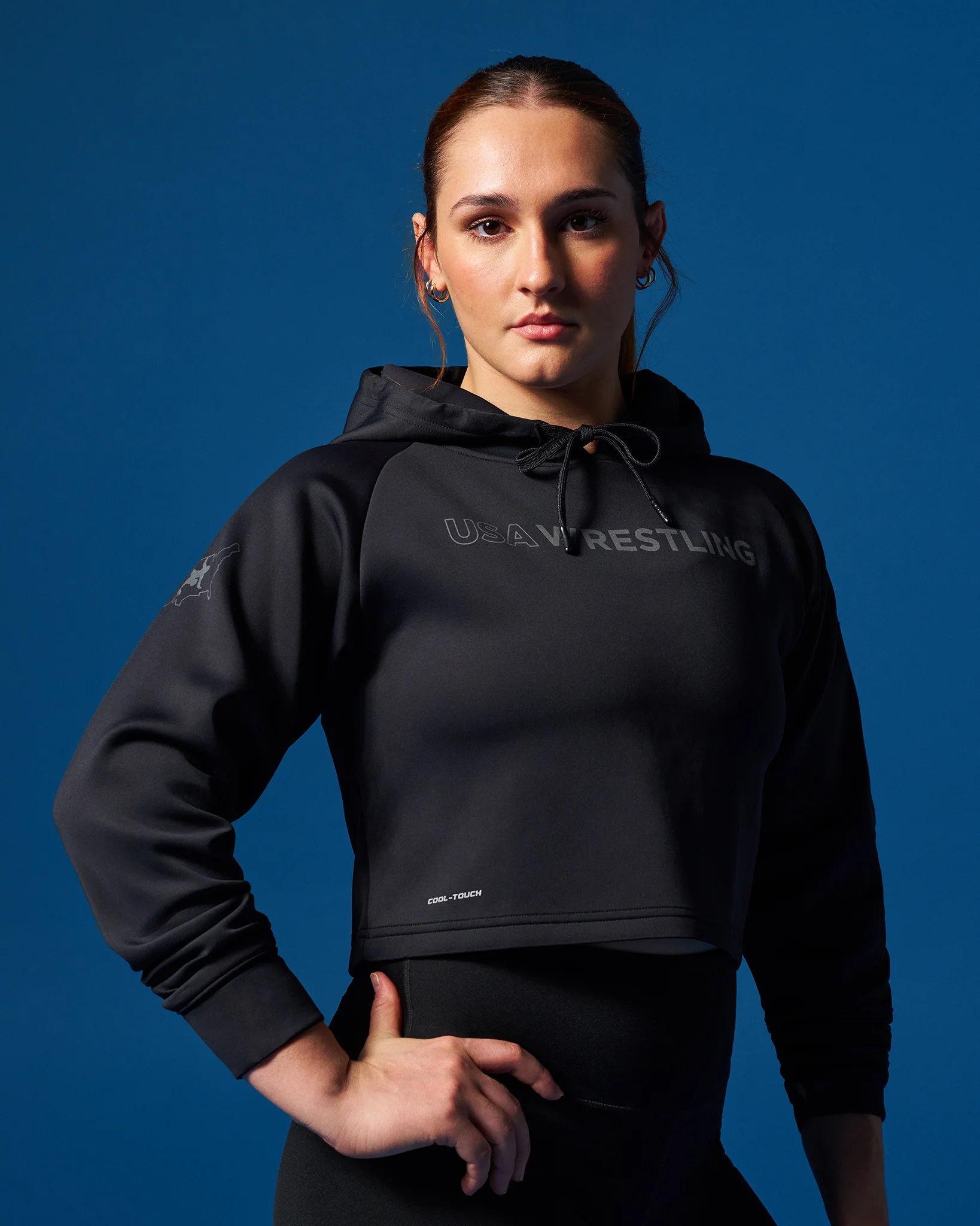 USA Wrestling Wordmark COOL-FEEL Women's Cropped Hoodie - Image 2