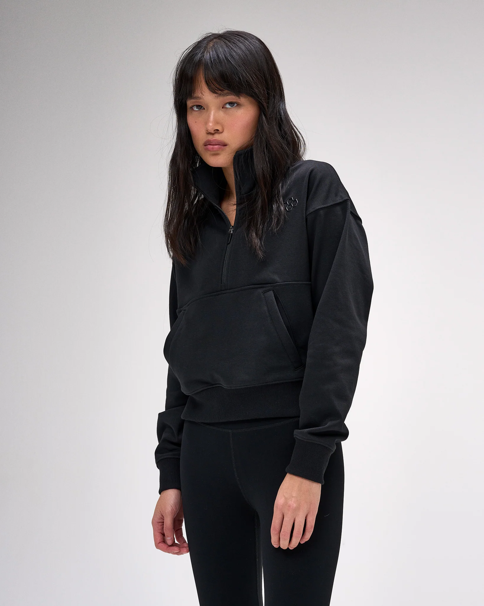 Women's Luxe Terry 1/4 Zip - Black - Image 2