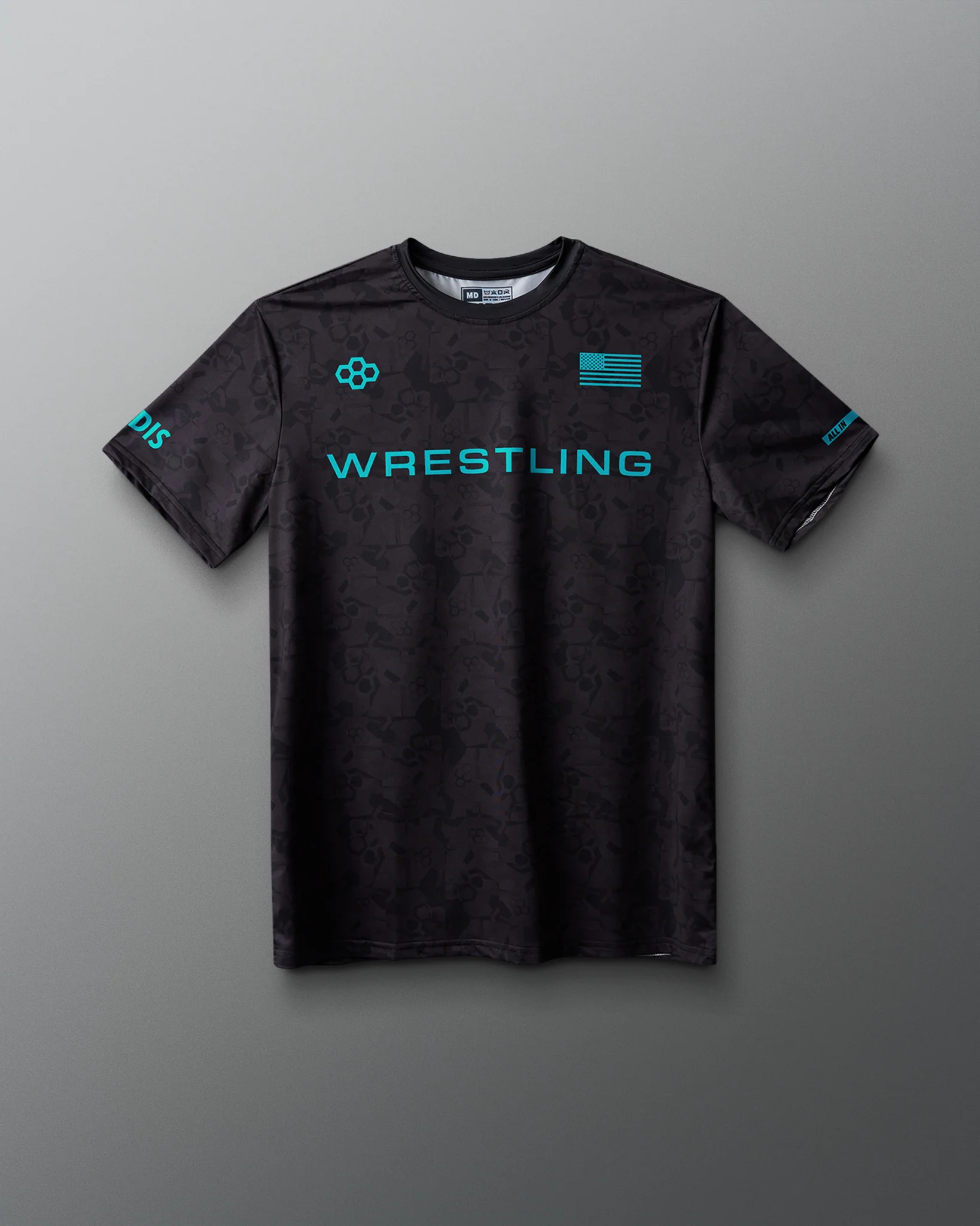 Wrestling Wordmark Black Camo Sublimated T-Shirt - Image 15